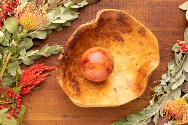 carnelian in a wooden bowl