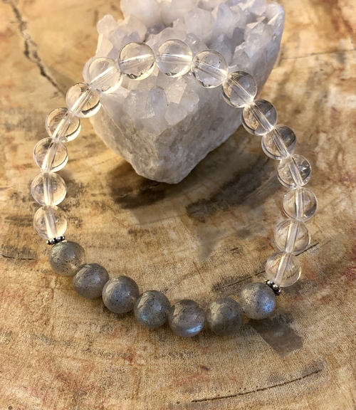 labradorite and clear quartz healing crystal bracelet